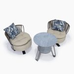 SILLA PARA TERRAZA, ESTRUCTURA EN HIERRO Y RATTAN PLASTICO, CADA SILLA CON SU COJIN DE TEXTIL SINTETICO RELLENO DE ESPUMA, USO RESIDENCIAL, MERCANCIA NUEVA, NO TIENE REFERENCIA, NI MARCA,