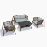 SOFA PARA TERRAZA MATERIA CONSTITUTIVA EN ALUMINIO, TEJIDO DE LAZO SINTETICO CADA SILLA TIENE COJIN DE TEXTIL SINTETICO RELLENO DE ESPUMA , USO RESIDENCIAL, MERCANCIA NUEVA, NO TIENE MARCA NI REFERENCIA